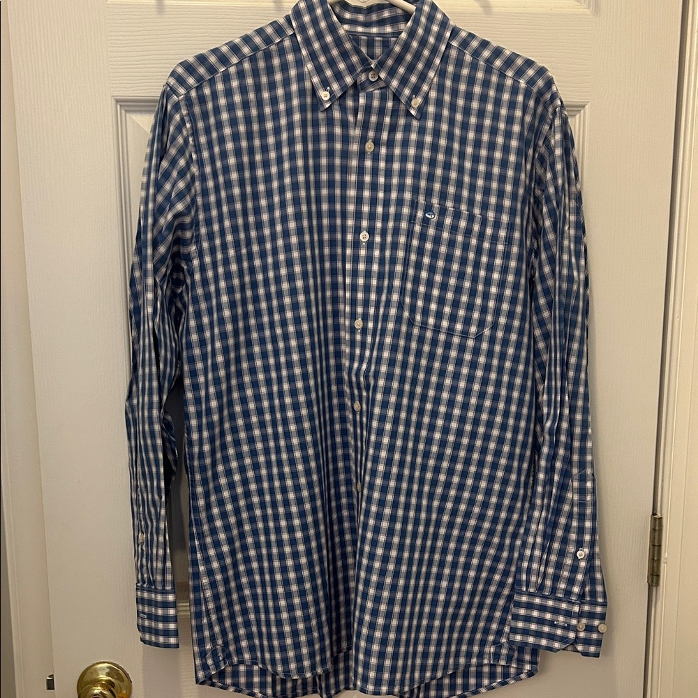 Southern Tide Navy and White Checkered Men's Shirt